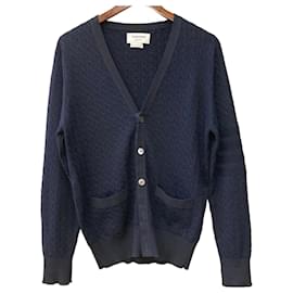 Thom Browne Wollstrickjacke mit Zopfmuster Navy