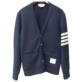 Thom Browne Herren-Strickjacke aus Baumwolle mit diagonalen Streifen in Navy