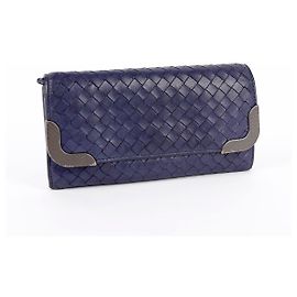 Bottega Veneta Cartera larga de cuero Intrecciato azul marino