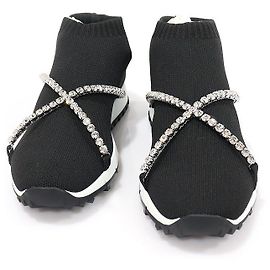 Jimmy Choo TORRI Damen Sneaker aus schwarzem Strick mit Kristallriemen