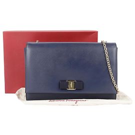 Salvatore Ferragamo Borsa a tracolla e crossbody Genie Barra in pelle Saffiano blu navy