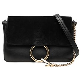 Chloé Faye Crossbody in scamosciato e pelle di vitello nero, piccola