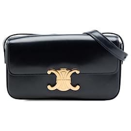 Borsa a tracolla Celine Triomphe Claude in pelle di vitello lucida nera - Céline