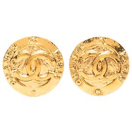 Chanel Gold CC Goldplattierte runde Clip-Ohrringe
