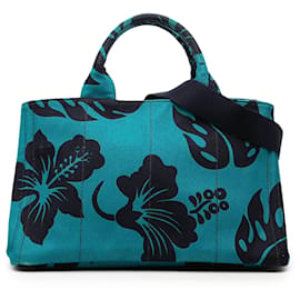 Tote em lona canapa azul Prada Hawaii