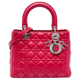 Lady Dior in pelle di vitello cannage rosso, misura Medium