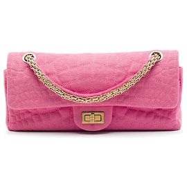 Chanel Pink Croc Quilted Jersey Reissue 2.55 East West Double Flap