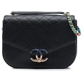 Chanel Black Paris Cuba Medium Quilted Caviar Thread Around Flap