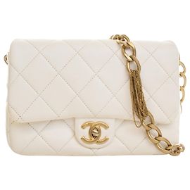 Chanel White Small Quilted Lambskin Chain Flap
