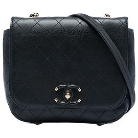 Chanel Black Small Stitched Calfskin Covered CC Flap