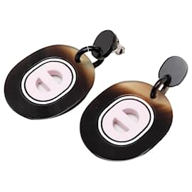 Hermès Black Buffalo Horn Lacquered and Palladium Plated Fidelio Village Drop Bullet Back Earrings