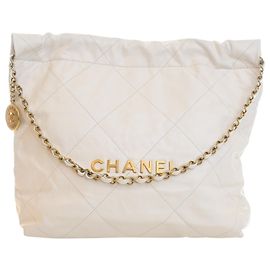 Chanel White Small Quilted Shiny Calfskin 22 Handbag