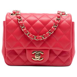 Chanel Red Mini Square Classic Lambskin Single Flap