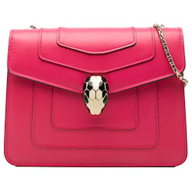 Bulgari Bvlgari Pink Small Leather Square Serpenti Forever Chain Crossbody