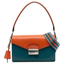 Borsa Prada Blue Bicolor Saffiano Lux Sound Lock