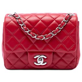 Chanel Red Mini Square Classic Lambskin Single Flap