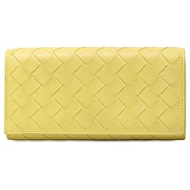 Carteira Continental Flap em Nappa Intrecciato Amarelo Bottega Veneta