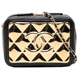 Chanel Mini Borsa a tracolla Vanity in agnello trapuntato nero e placca dorata CC