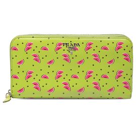 Cartera larga con cremallera Prada Green Saffiano Watermelon