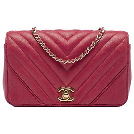 Chanel Pink Small Chevron Iridescent Caviar Statement Flap