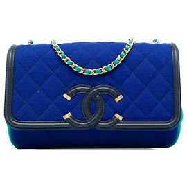 Chanel Blue Small Tricolor Jersey CC Filigree Flap
