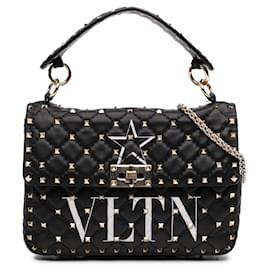 Borsa Valentino Black Medium Lambskin VLTN Rockstud Spike