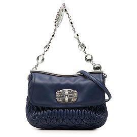 Borsa a tracolla Miu Miu Blue Matelasse Nappa Crystal Frame Flap