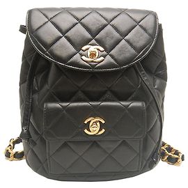 Chanel Duma Rucksack aus gestepptem schwarzem Lammleder Größe Medium