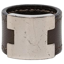 Bague Lurie en cuir Swift marron et palladium Hermès