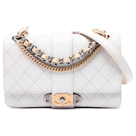 Chanel White CC Stitched Calfskin Chain Flap