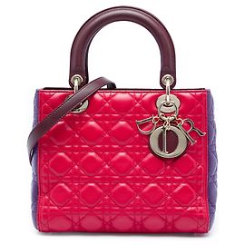 Dior Lady Dior in agnello cannage tricolore rosso taglia Medium