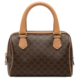Borsa Boston Celine Mini Macadam in tela rivestita marrone - Céline