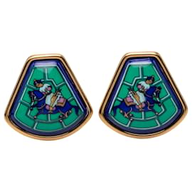 Hermès Green Enamel Jockey Cloisonne Clip On Earrings