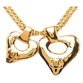 Collana con pendente a catena vintage Chanel Coco Mark Double Heart