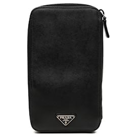Portafoglio lungo in pelle Saffiano nero Prada