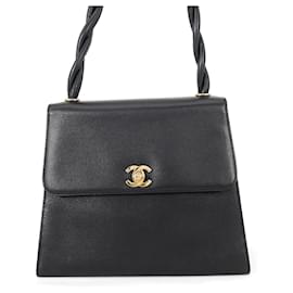 Borsa a tracolla Chanel in pelle di vitello martellata nera