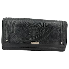 Céline Celine Triomphe-Embossed langer Geldbeutel aus schwarzem Leder