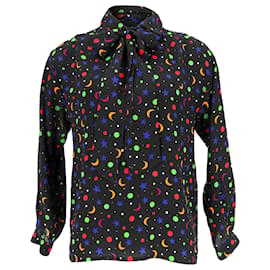 Saint Laurent S/S 1979 Cosmic Print Bluse aus schwarzer Seide - Yves Saint Laurent