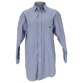 Camicia Etro a righe con logo ricamato in cotone azzurro