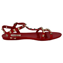 Sandali bassi Valentino Garavani Rockstud in gomma rossa