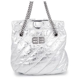 Balenciaga Small Crushed Chain Tote aus silbernem Leder