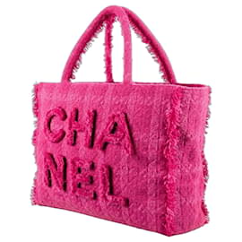 Chanel 19K Large Giant Logo Borsa Tote in Tweed Rosa