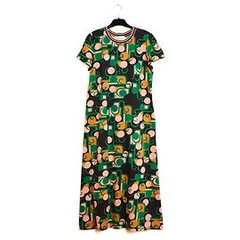 Autre Marque La Double J Midikleid FR40 Jersey Schwarz Geometrisches Grünes Kleid UK12 US10 L