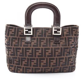 Borsa Fendi Zucca Marrone Beige Nero Pelle e Tela