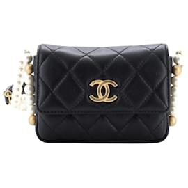 Borsa Chanel Black Quilted Lambskin Pearl Flap