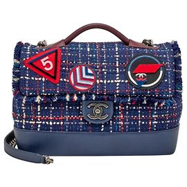 Borsa Chanel limited Blue and Red Tweed and Caviar Airline Flap Bag Silver Hardware