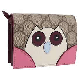 GUCCI GG Supreme Cartera Bifold de PVC Beige Oro 818767 Auth BA14457M