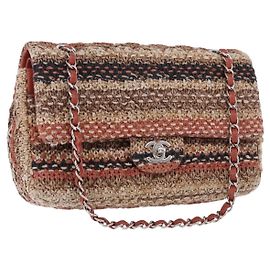CHANEL Matelasse 25 Chain Shoulder Bag Raffia Multicolor Silver CC Auth 190691SM