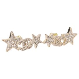 Pendientes CHANEL Rhinestone COCO Mark Metal Tono Dorado CC Auth SW2653SM