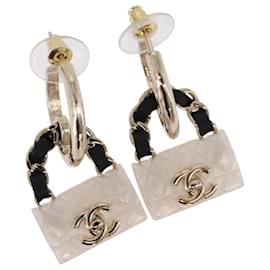 Pendientes de aro CHANEL Motif COCO Mark en Metal Oro Blanco CC Auth SW2656SM - Chanel